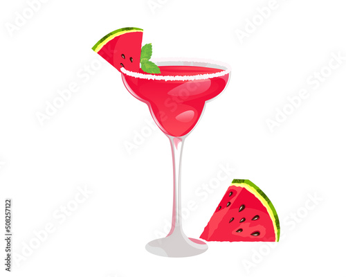 Watermelon margarita.Summer refreshing cocktail with a slice of watermelon and mint.