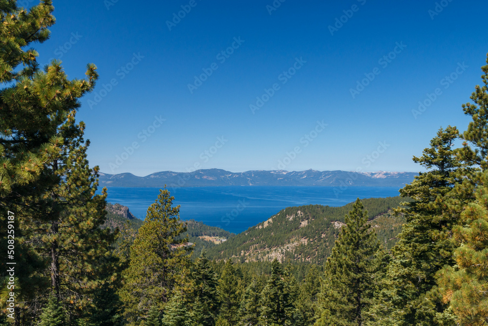 Hiking trail with view of Lake Tahoe, California