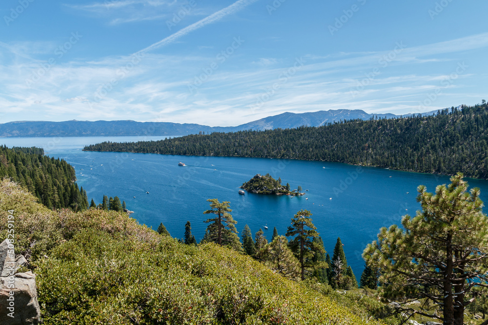 Overlook of Emerald Bay and Fannette Island at Lake Tahoe, California