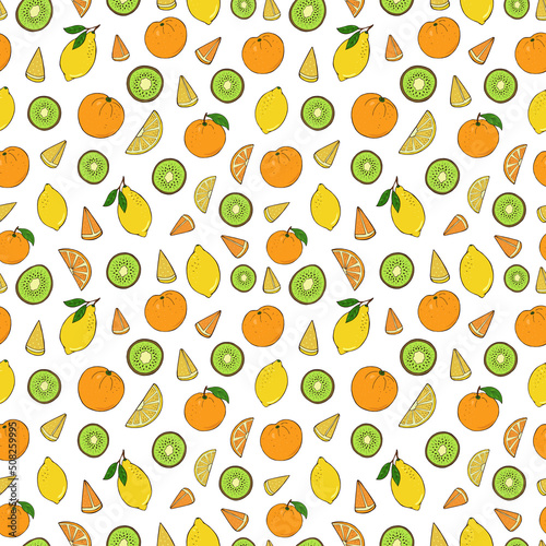 Fototapeta Naklejka Na Ścianę i Meble -  Seamless vector pattern of fruits and berries. Decoration print for wrapping, wallpaper, fabric, textile. 