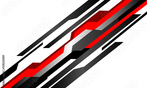 Abstract red black grey metal cyber line geometric cyber futuristic technology on white design modern vector