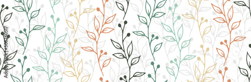Berry bush sprigs organic vector seamless pattern. Creative floral graphic design. Grass plants foliage and blossom wallpaper. Berry bush twigs flat seamless ornament