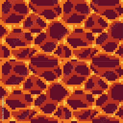 Lava pixel art texture. Magma tile seamless pattern. 8 bit sprite. Game development, mobile app.  Isolated vector illustration.