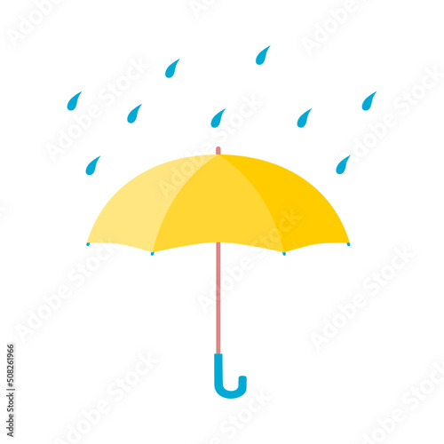 Yellow umbrella open protection water drop rain pastel tone flat vector icon design.