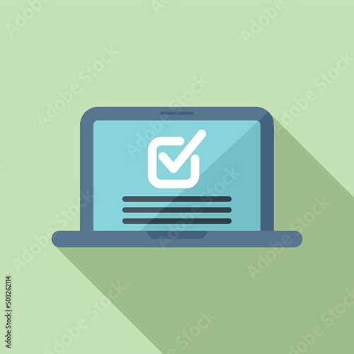 Laptop expertise icon flat vector. Quality expert