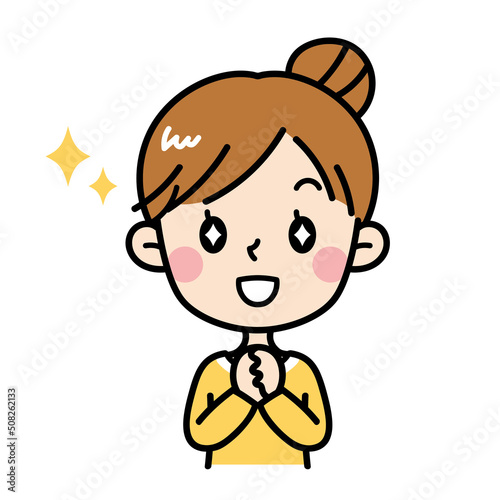 目を輝かせる若い女性のイラスト　主婦　お母さん　素材　かわいい