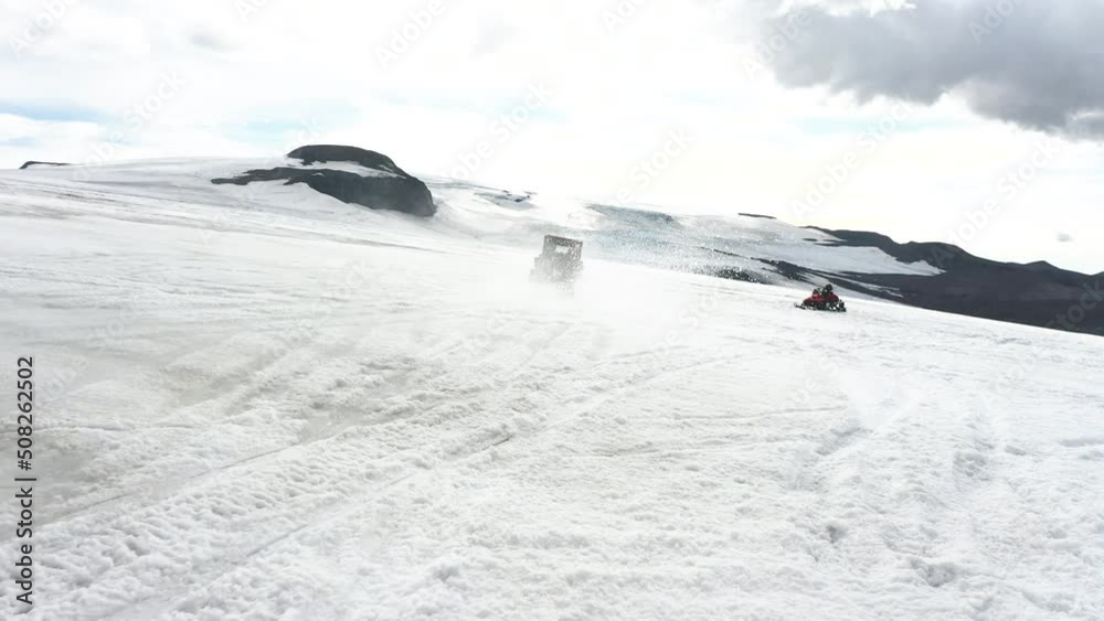 Glacier Activities In Langjökull, Iceland - drone shot Glacier Activities In Langjökull, Iceland - drone shot