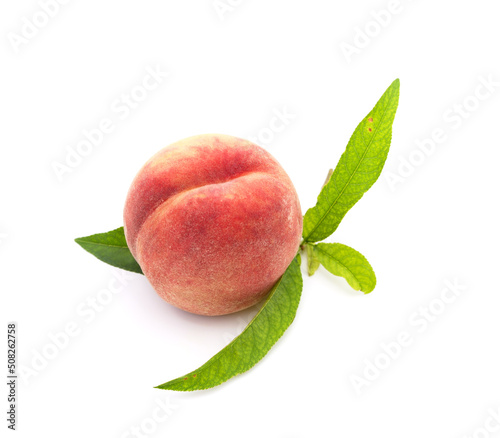 One peach with leaves.