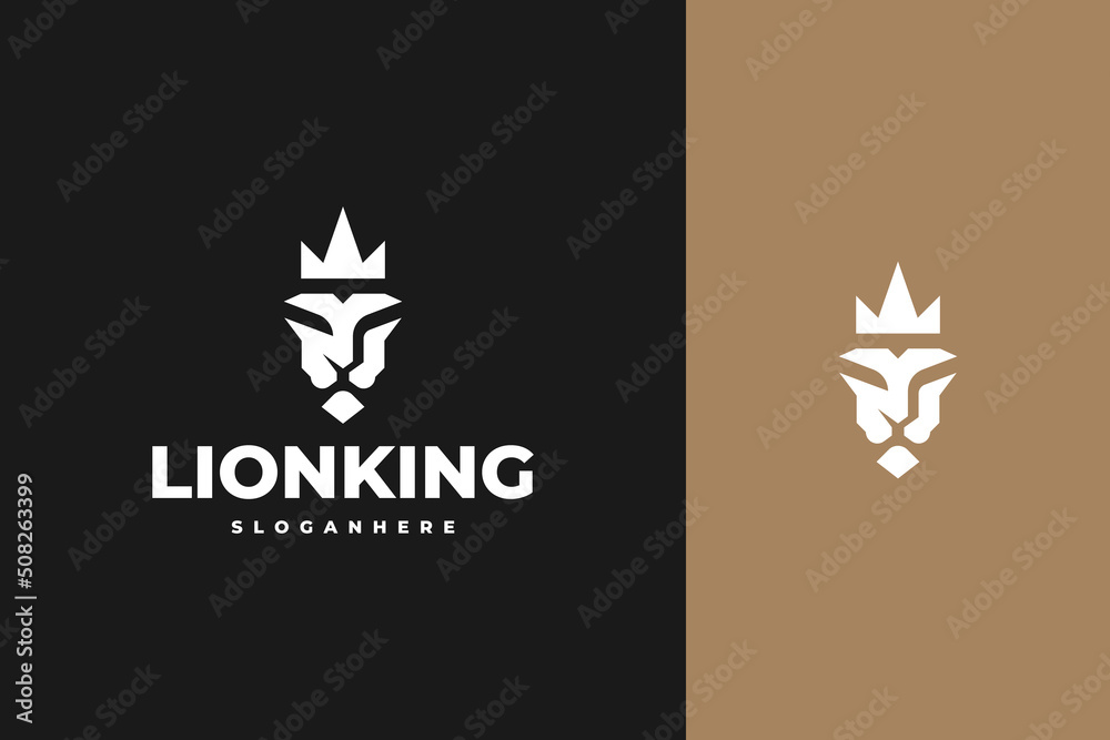 lion head or face with crown, lion king logo design in silhouette style