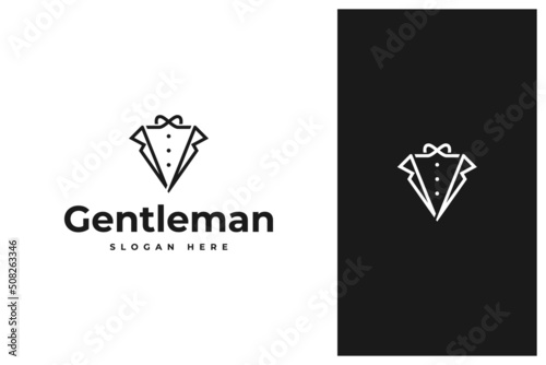 simple minimal gentleman fancy suit tuxedo logo design in line art outline style
