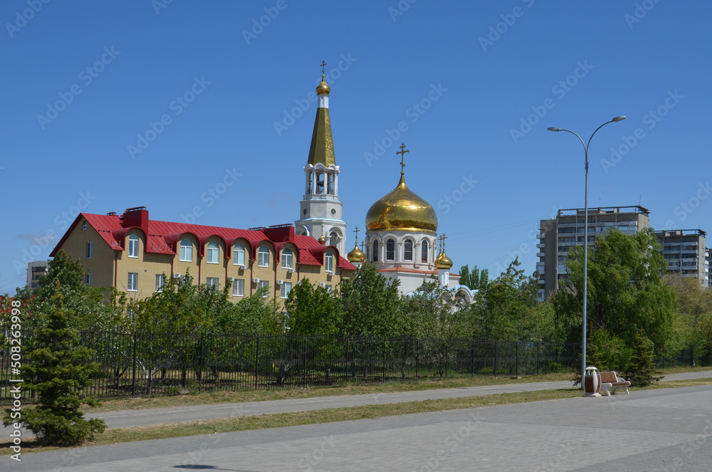 The urban landscape of the city of Volzhsky. Orthodox Church