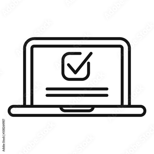 Laptop expertise icon outline vector. Quality expert