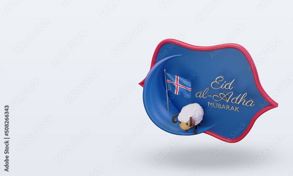 3d eid al adha Iceland flag rendering right view