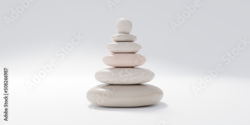 Zen stone, pebble pyramid stack, pastel color. Balance and spa concept. 3d render
