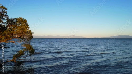 琵琶湖　空撮　夕方