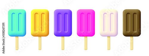 Ice cream 3d icons illustration of different colors, isolated