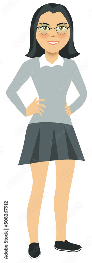 girl wearing glasses and wearing gray clothes girl wearing glasses and wearing gray clothes