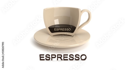 Cutaway coffee cup. Espresso. Cup on a white background. Types of coffee. 3D render.