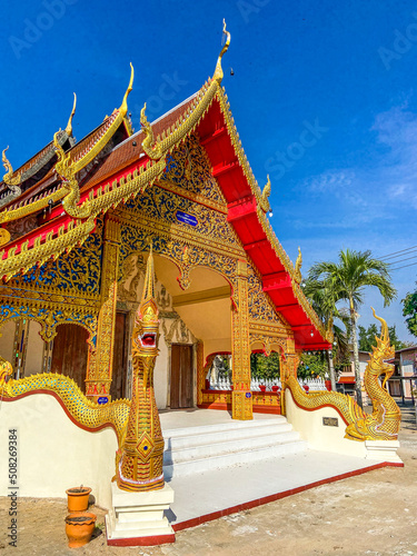 Wat Phra Phutthabat Tak Pha temple on top of the mountain in Lamphun, Thailand photo