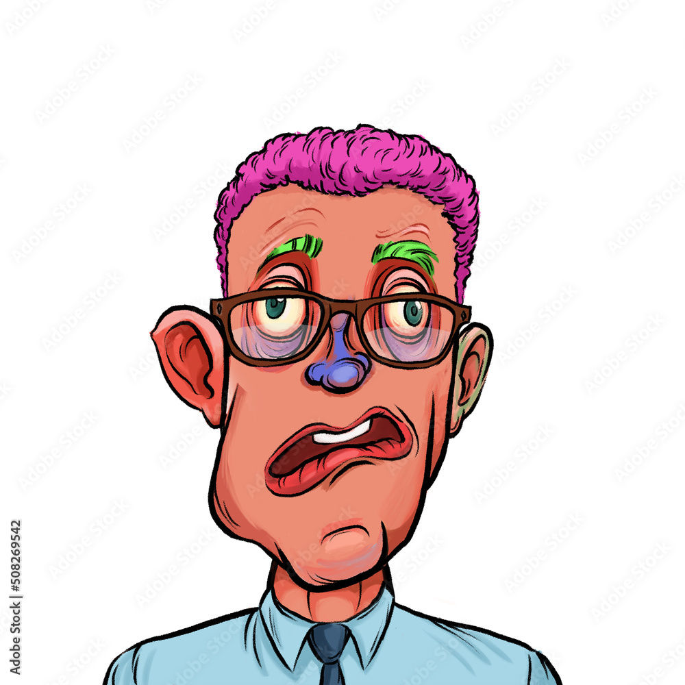 Caricature humor illustration of imaginary cartoon person with funny facial expression isolated on white background Caricature humor illustration of imaginary cartoon person with funny facial expression isolated on white background