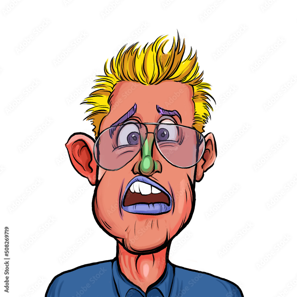 Caricature humor illustration of imaginary cartoon person with funny facial expression isolated on white background Caricature humor illustration of imaginary cartoon person with funny facial expression isolated on white background