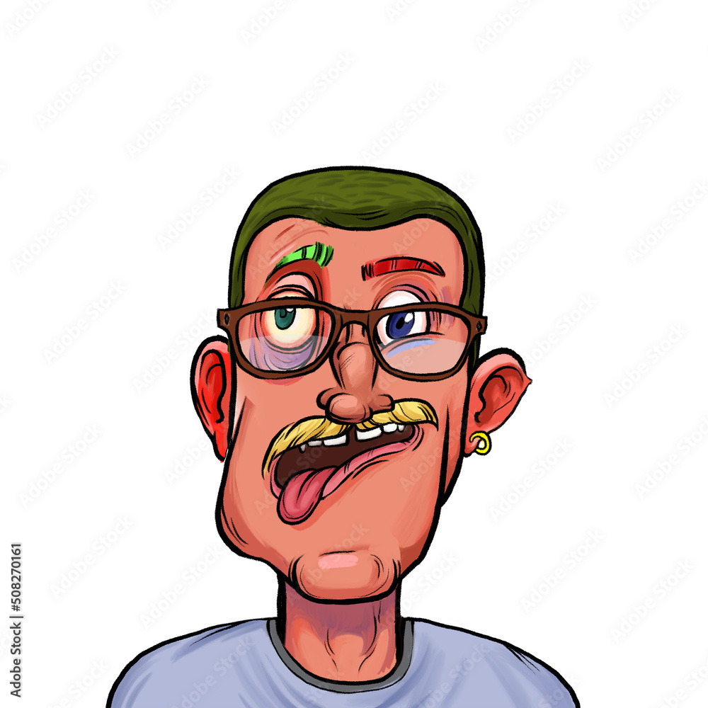 Caricature humor illustration of imaginary cartoon person with funny facial expression isolated on white background Caricature humor illustration of imaginary cartoon person with funny facial expression isolated on white background