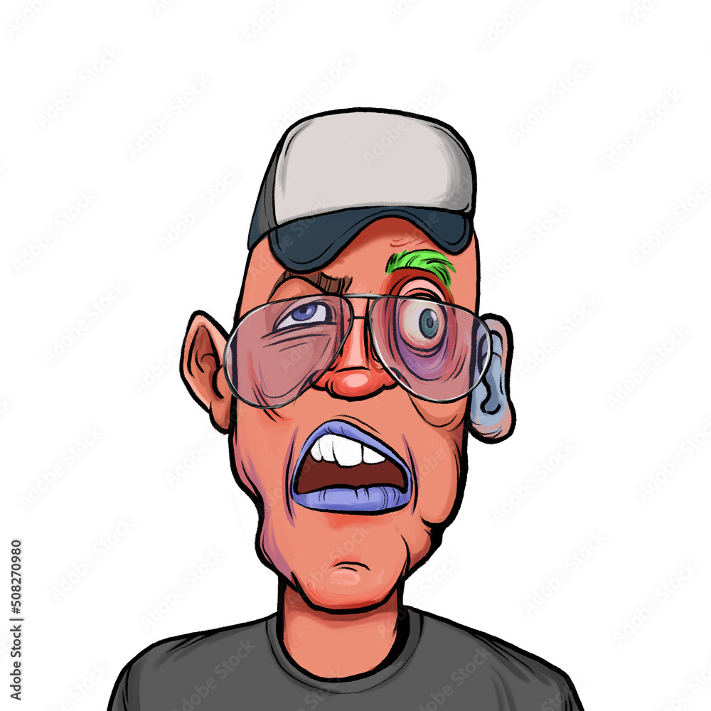 Caricature humor illustration of imaginary cartoon person with funny facial expression isolated on white background Caricature humor illustration of imaginary cartoon person with funny facial expression isolated on white background