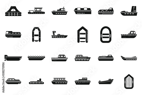 Rescue boat icons set simple vector. Sea aid