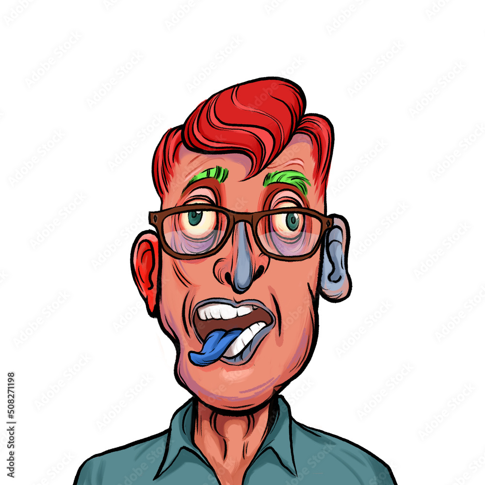 Caricature humor illustration of imaginary cartoon person with funny facial expression isolated on white background Caricature humor illustration of imaginary cartoon person with funny facial expression isolated on white background