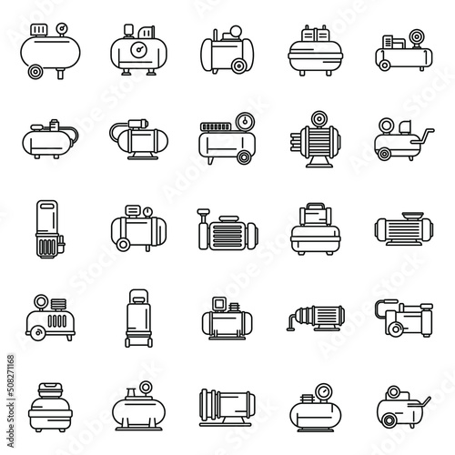 Compressor icons set outline vector. Air car