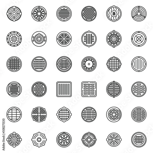Manhole icons set outline vector. Canalization cap