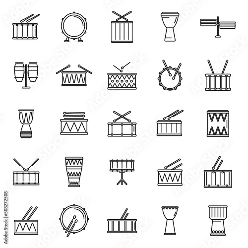 Drum icons set outline vector. Instrument music