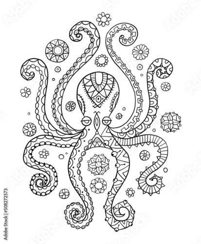 Octopus hand drawing vintage engraving illustration on white backgroud