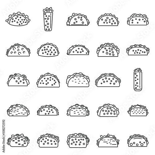 Tacos icons set outline vector. Food menu