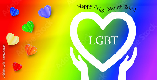 People hold white hearts lgbt and transgender love during Pride Month celebrations against violence, explanations, human rights abuses.