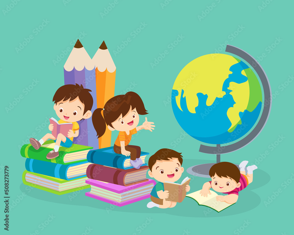 kids boy and girl read book together kids boy and girl read book together