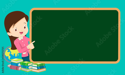 Education concept teacher with backboard for template