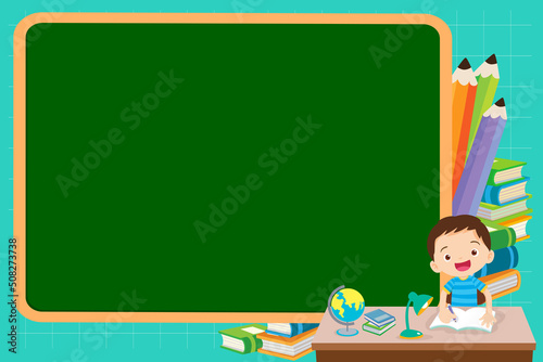 Education concept with student boy and backboardfor template