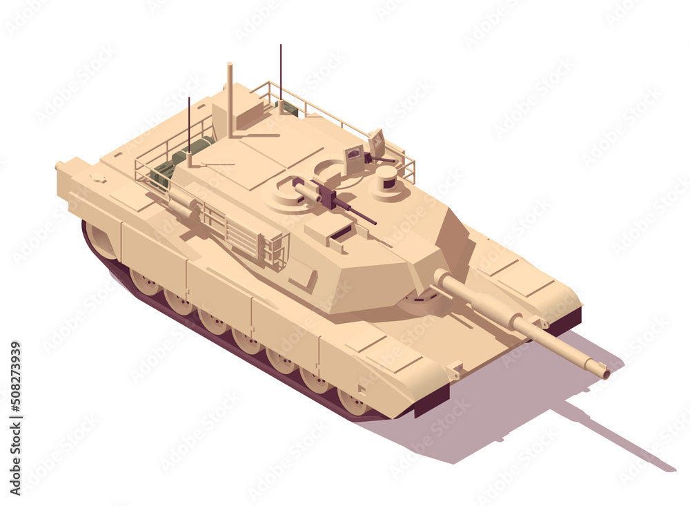 Isometric Low Poly M1 Abrams Tank Vector Illustrator Stock Vector