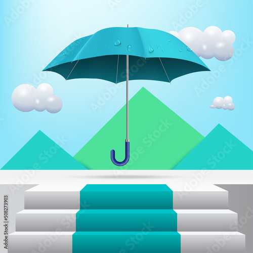 umbrella on stage with steps with monsoon background