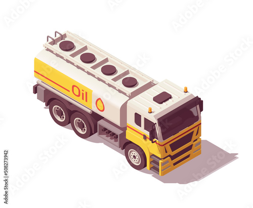 Isometric oil tank truck. Isolated low poly gasoline truck on white backgroung. Vector illustrator. Collection