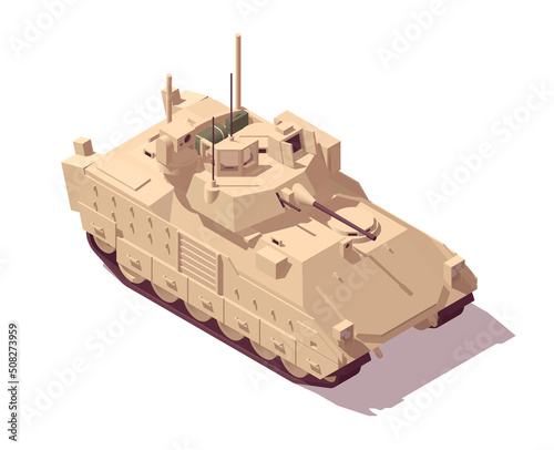 Isometric low poly M2 Bradley infantry fighting vehicle. Vector illustrator