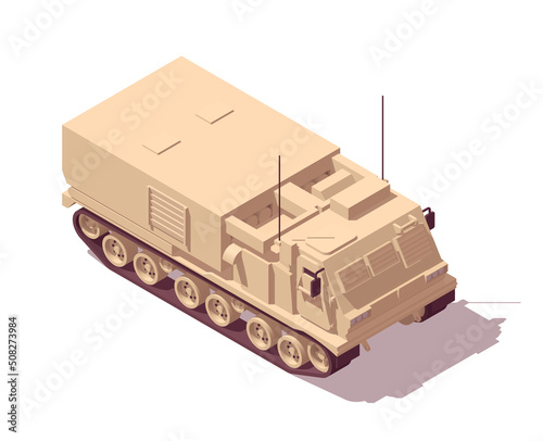 Isometric low poly M270 multiple launch rocket system MRLS. Vector illustrator photo