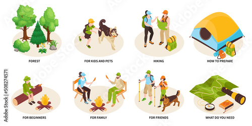 Isometric Hiking Camping Compositions
