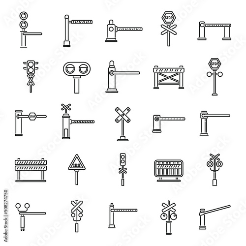 Photographie Railroad barrier icons set outline vector. Crossing railway