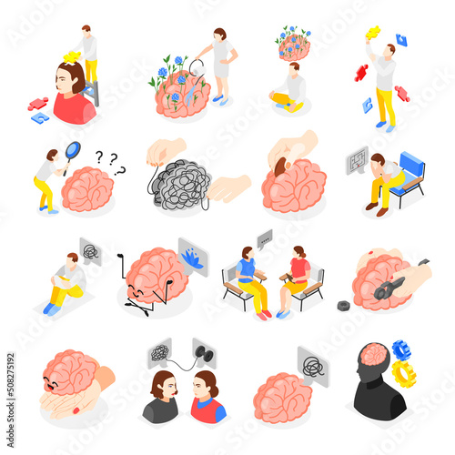 Mental Health Isometric Icons Set