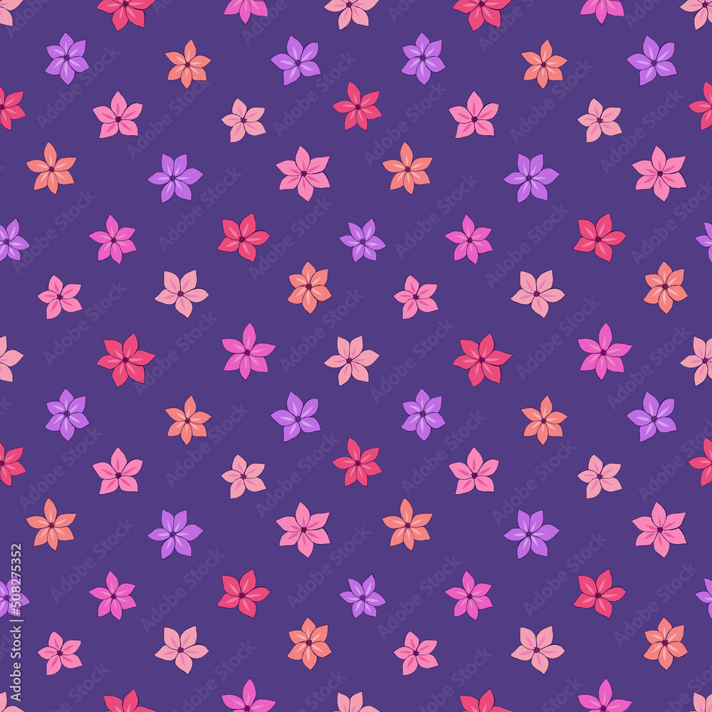 Seamless vector pattern of flowers. Background for greeting card, website, printing on fabric, gift wrap, postcard and wallpapers. Phlox flowers.