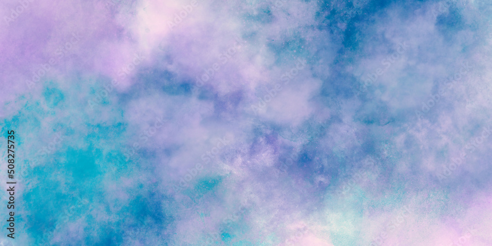 Abstract colorful watercolor for background. Blue and purple random background with copy space. Hand painted watercolor texture. abstract sunset sky with puffy clouds in bright rainbow colors.
