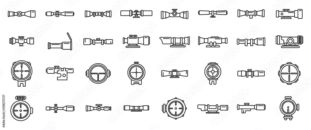 Telescopic sight icons set outline vector. Sniper scope Stock Vector ...