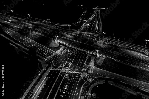Aerial view of landscape perfect night road  top view at night t